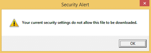 Dine nuværende sikkerhedsindstillinger tillader ikke, at denne fil downloades [LØST]
