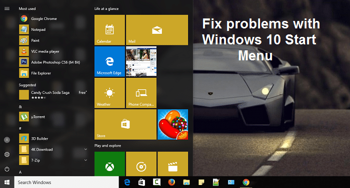 Fix problems with Windows 10 Start Menu