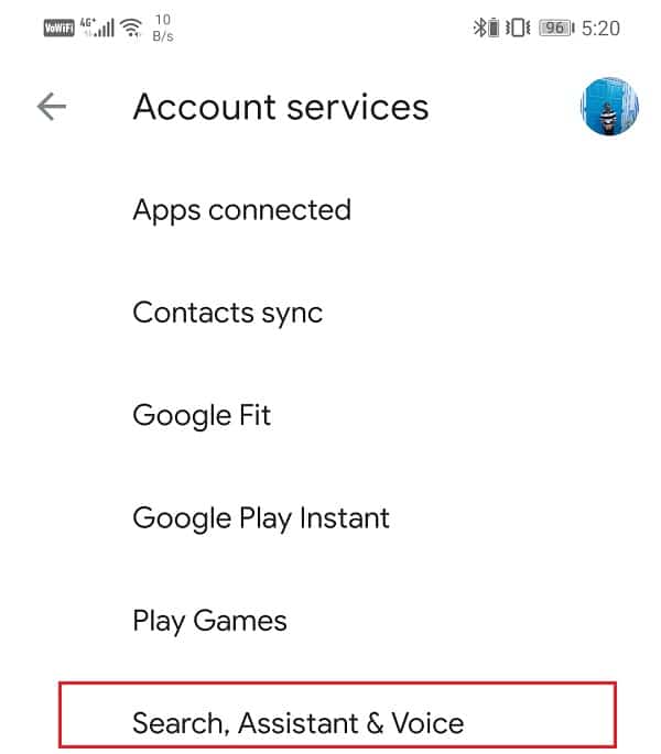 Followed by the Search, Assistant, and Voice tab