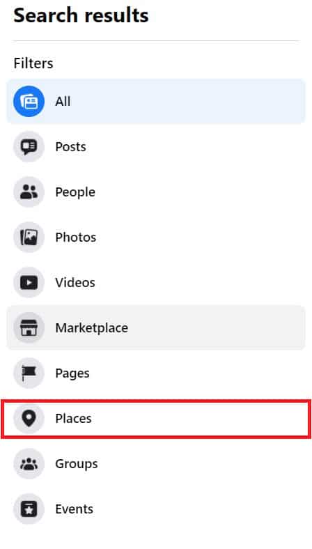 Form the list of categories on the side, click on places | How to Do an Advanced Search on Facebook