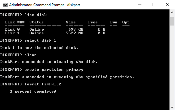 Format the SD card or USB drive using Command Prompt