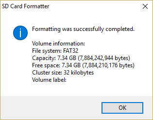 Formatting was successfully completed