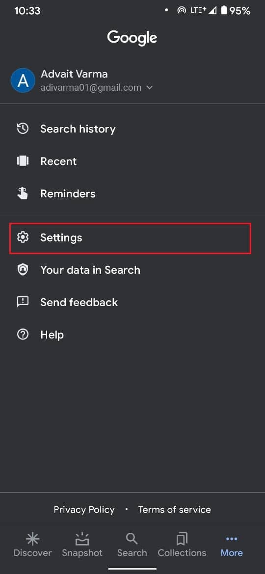From list of options, click on settings