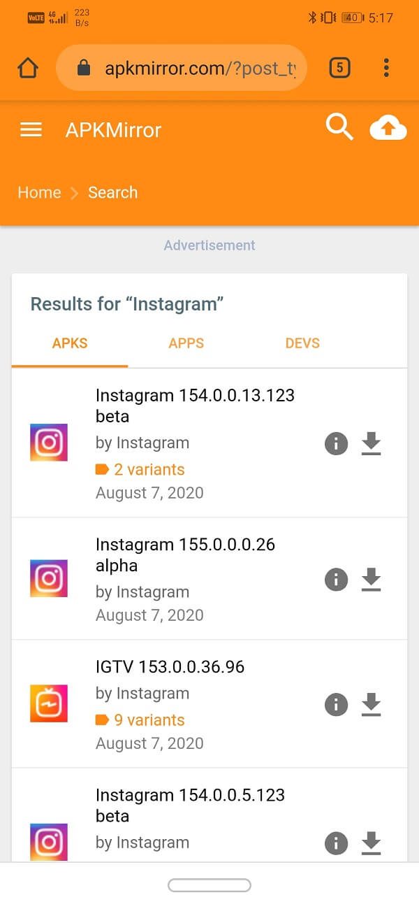 From the APKMirror’s website and search for Instagram | Fix Instagram Not Working or Loading on Wi-Fi