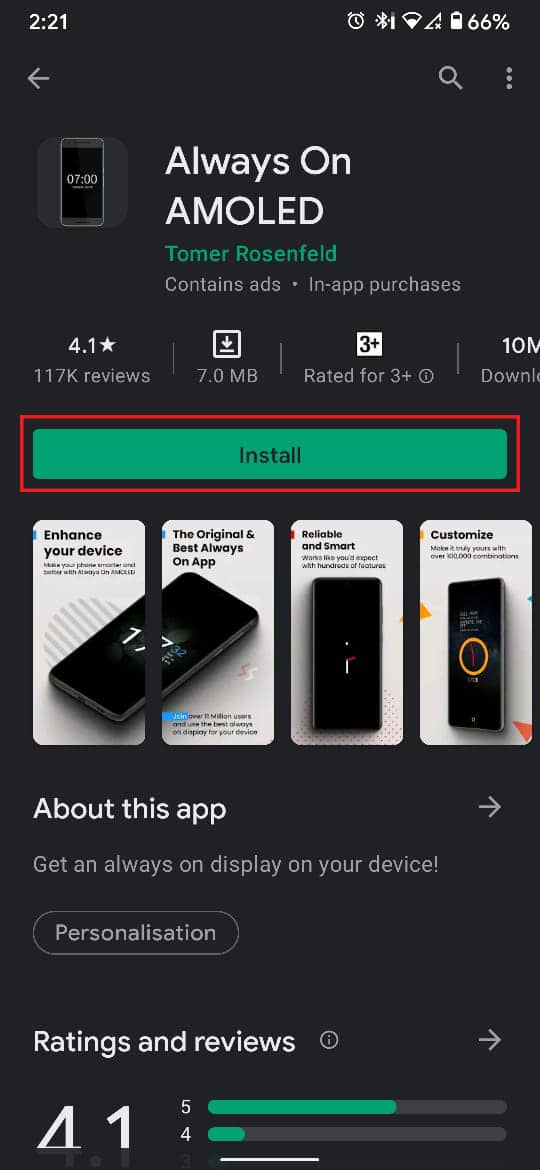 From the Google Play store, download the ‘Always On AMOLED’