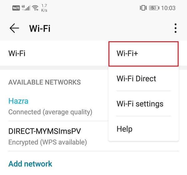 From the drop-down menu, select Wi-Fi+