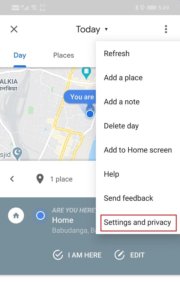 From the drop-down menu, select the Settings and privacy option