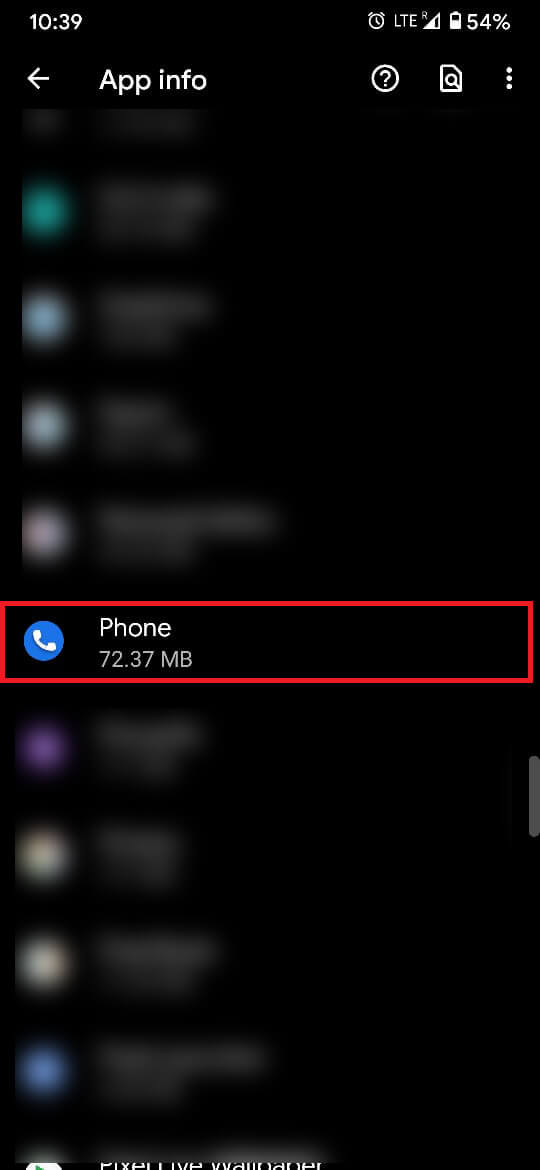 From the list of all apps, scroll down and find the ‘Phone’ app.