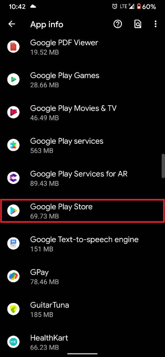 Từ danh sách ứng dụng, tìm Cửa hàng Google Play và nhấn vào ứng dụng đó