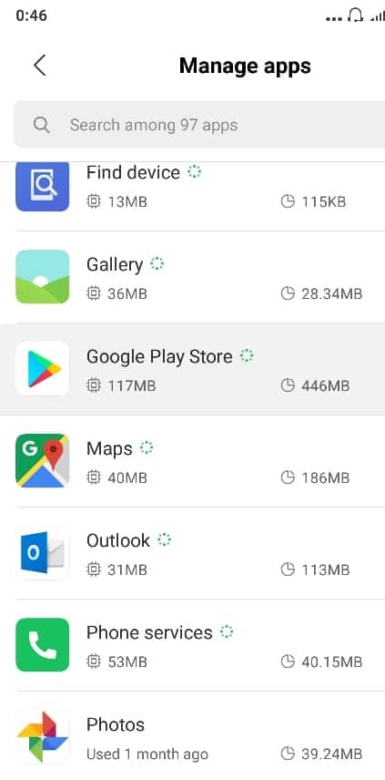 From the list of apps, select ‘Google Play Store’