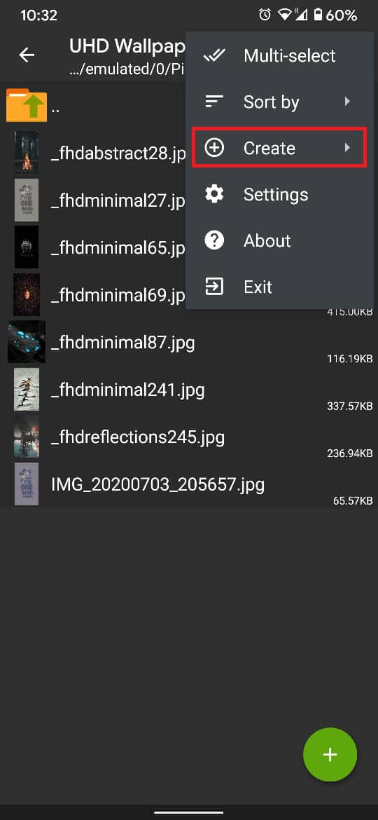 From the list of options that appear, select ‘Create.’ | How to Unzip Files on Android Devices