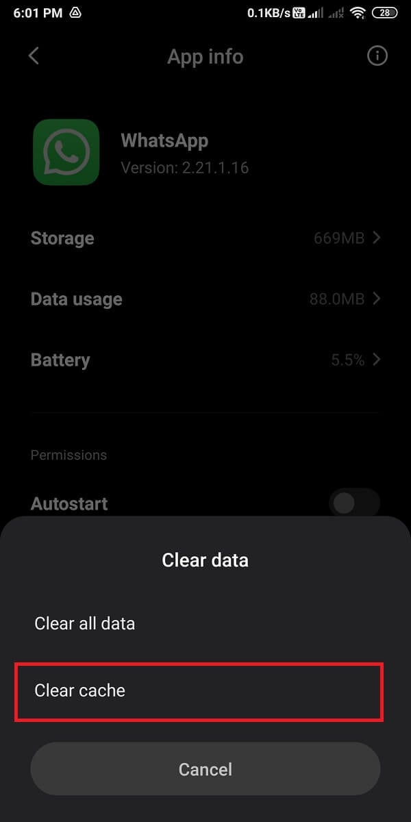 From the pop-up window, choose 'Clear cache' and tap OK.  | Fix Whatsapp Images Not Showing In Gallery