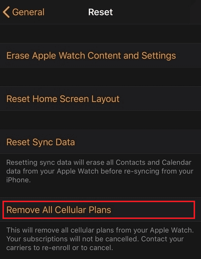 From the same Reset menu, tap on Remove All Cellular Plans and confirm the following prompts
