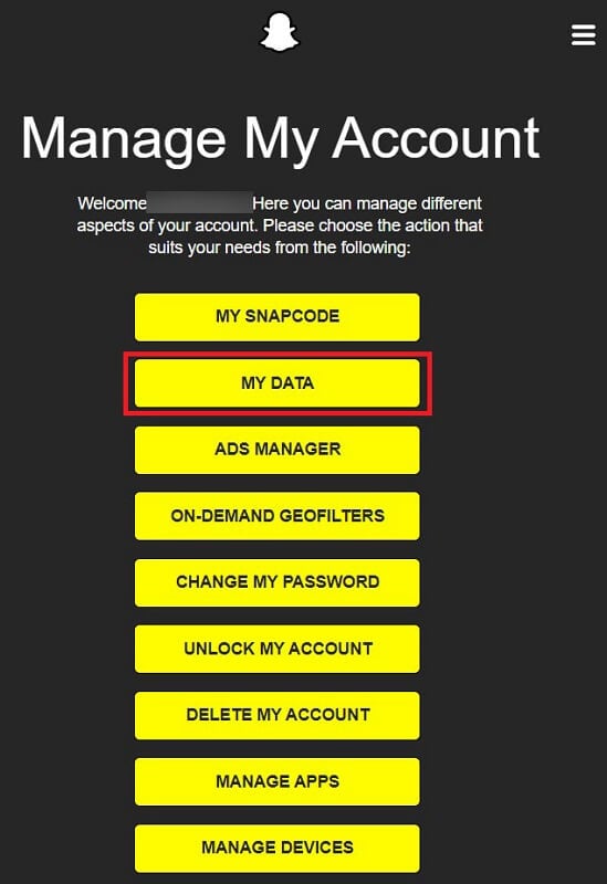 From the various options available to manage your account, tap on ‘My Data.’