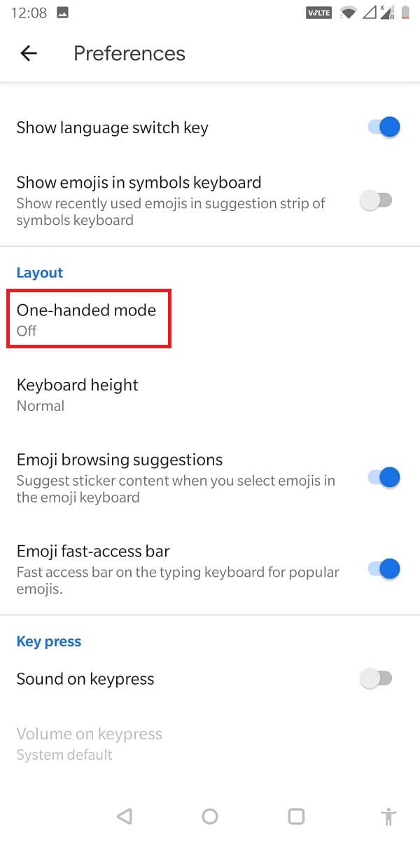 From ‘Layout’, select ‘One-handed mode’.  | How to Resize Keyboard on Android Phone