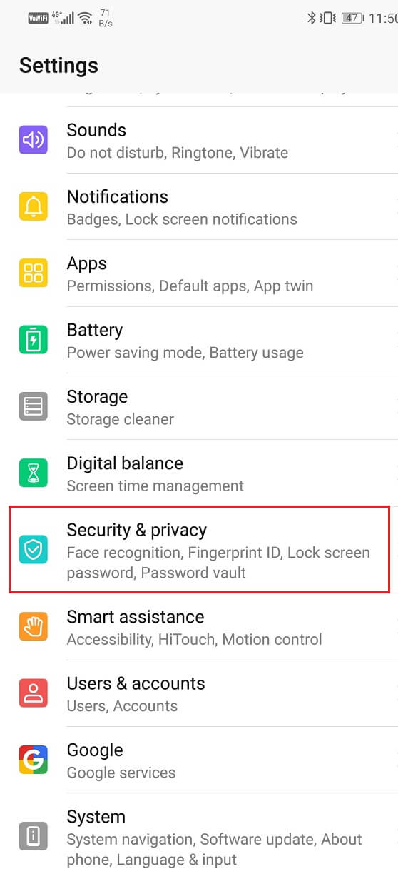 Go the Settings of your phone and head over to the Security