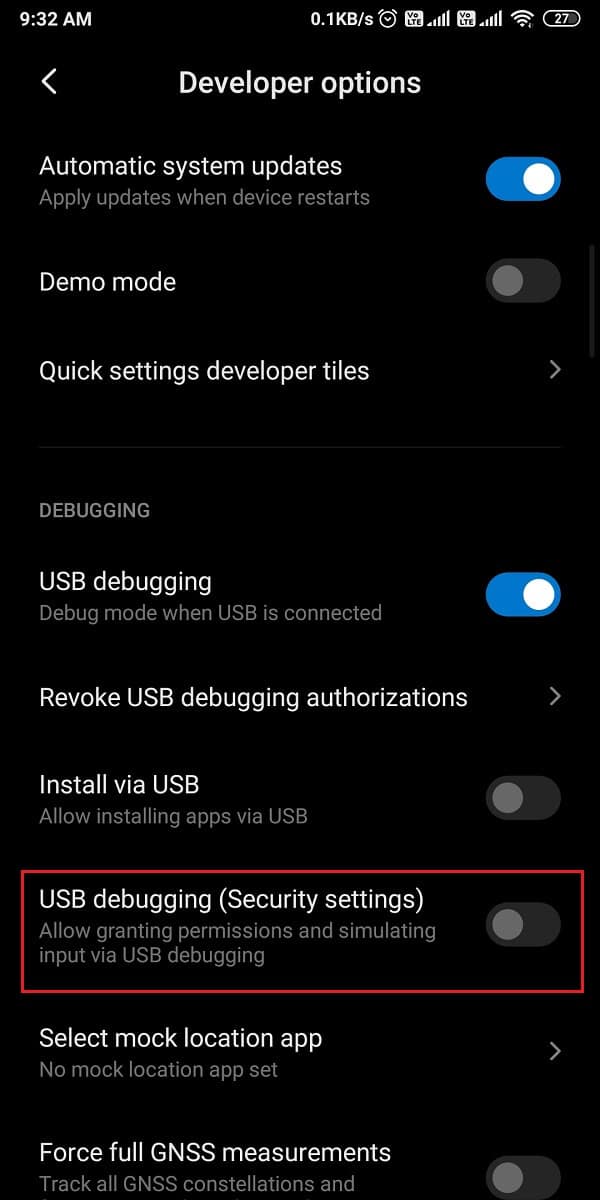 Go to Advanced settings and tap on Developer Options and enable USB debugging