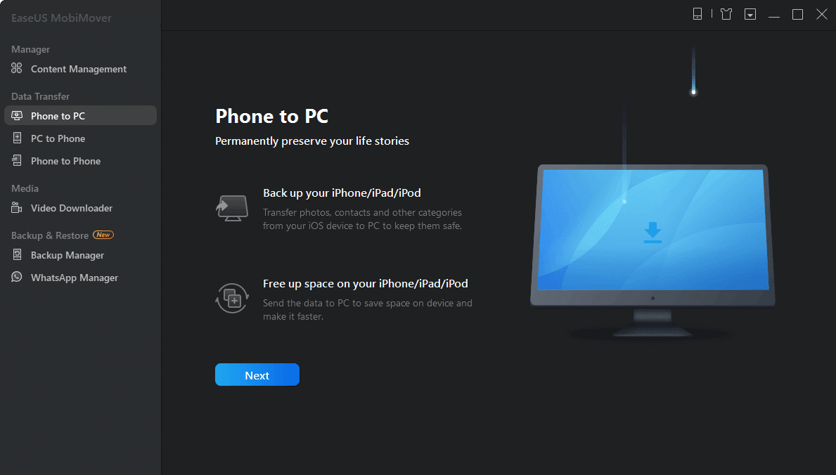 Phone to PC option. Ease US mobiMover. Fix iCloud Photos Not Syncing to PC