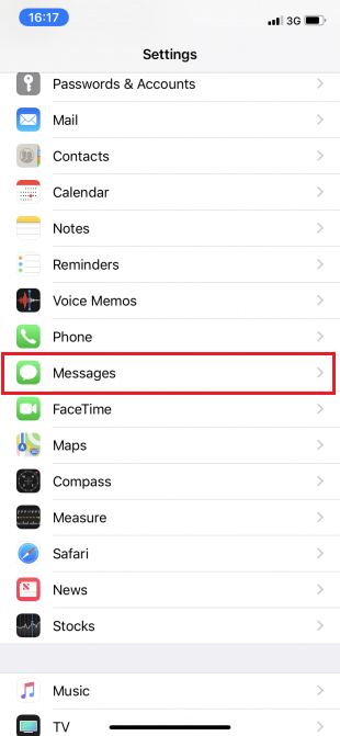 Go to Settings on your iPhone then scroll down and tap Messages