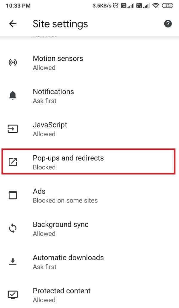 Go to pop-ups and redirects