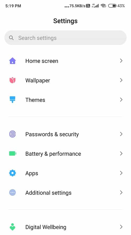 Go to the Device menu, and find Settings