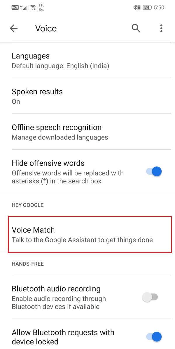 Go to the Hey Google section and select the Voice Match option