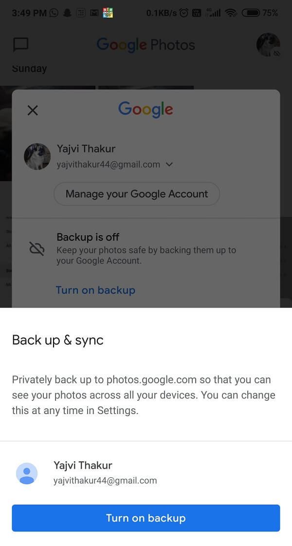 Google Photos back up images and video on Android device