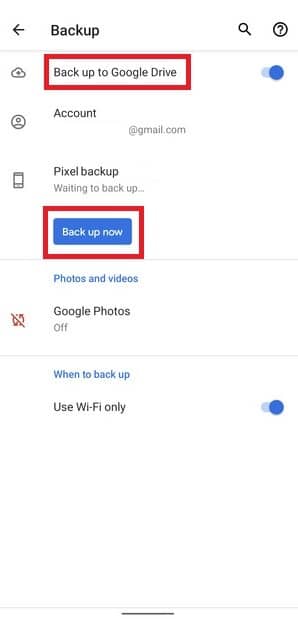Google Pixel 2 backup now