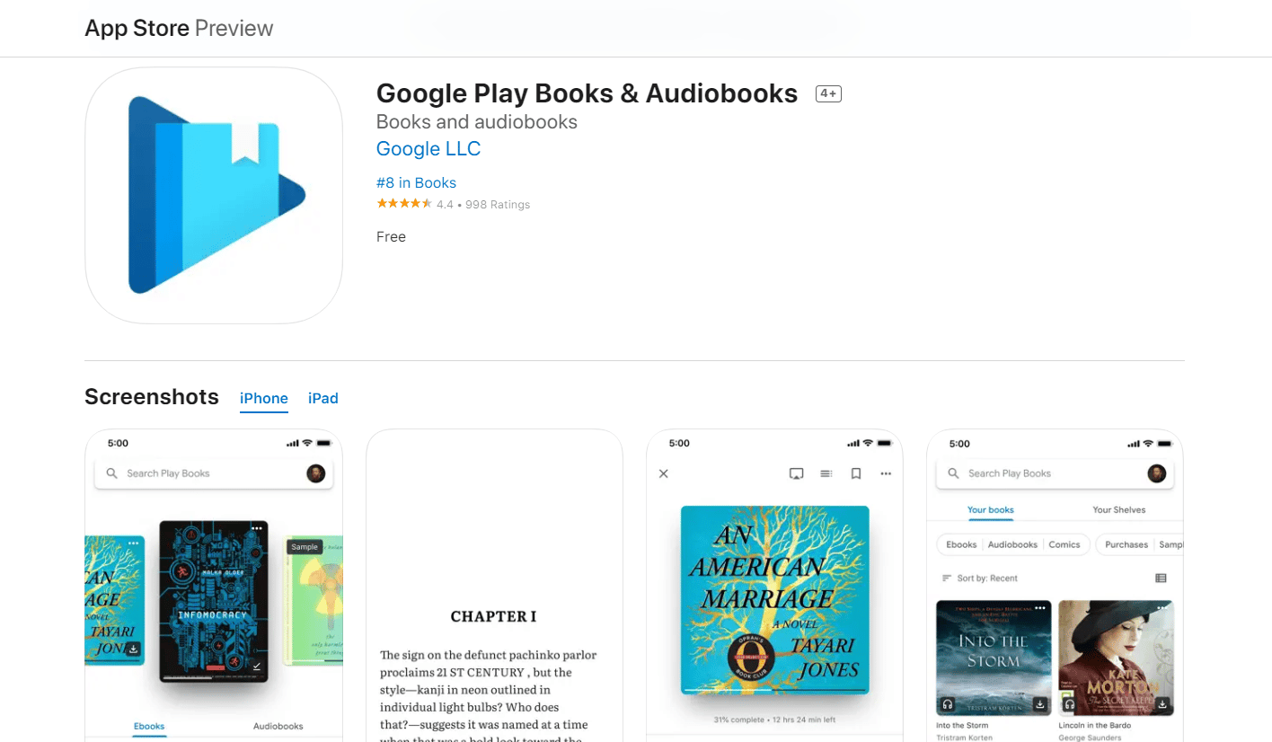 Google Play Books & Audiobooks App Store