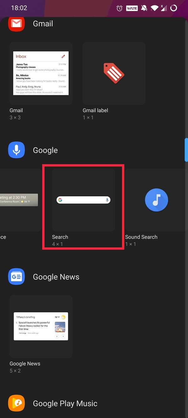Google app has quite a few home screen widgets associated with it
