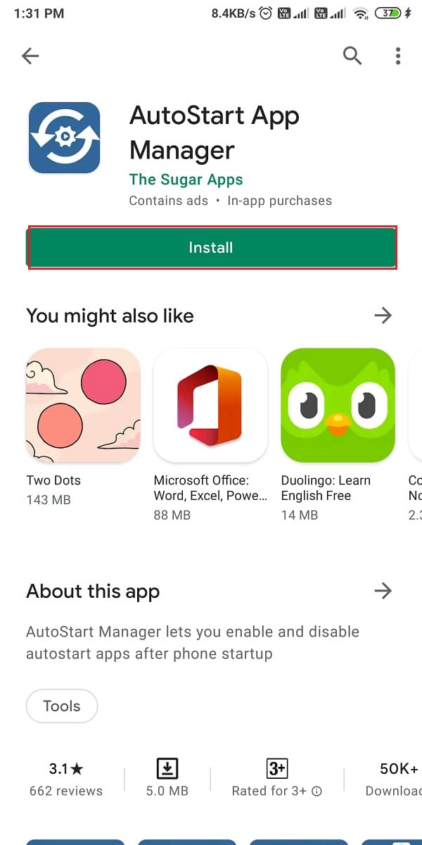 ไปที่ Google Play Store และติดตั้ง 'ตัวจัดการแอปเริ่มอัตโนมัติ' โดยแอปน้ำตาล