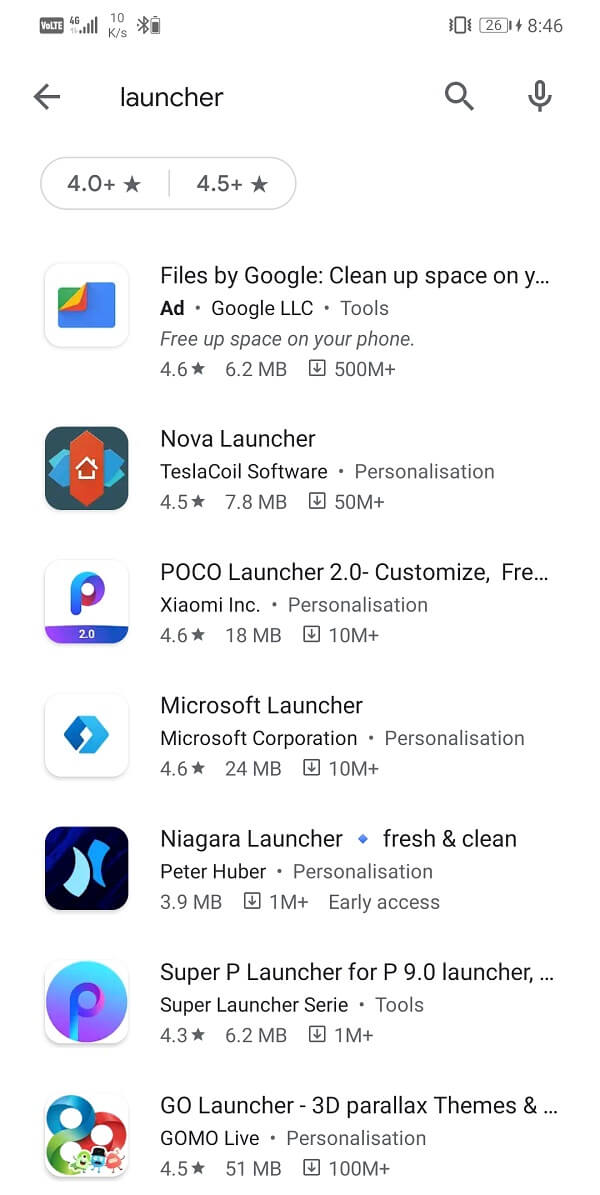 Here, search for launcher apps
