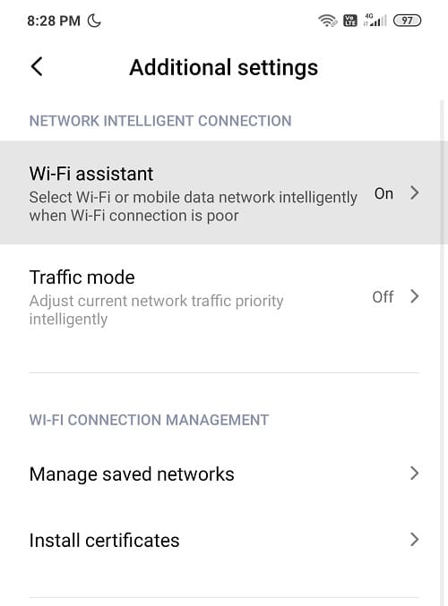 Here, you will find Smart Network Switch or in this case, a Wi-Fi assistant