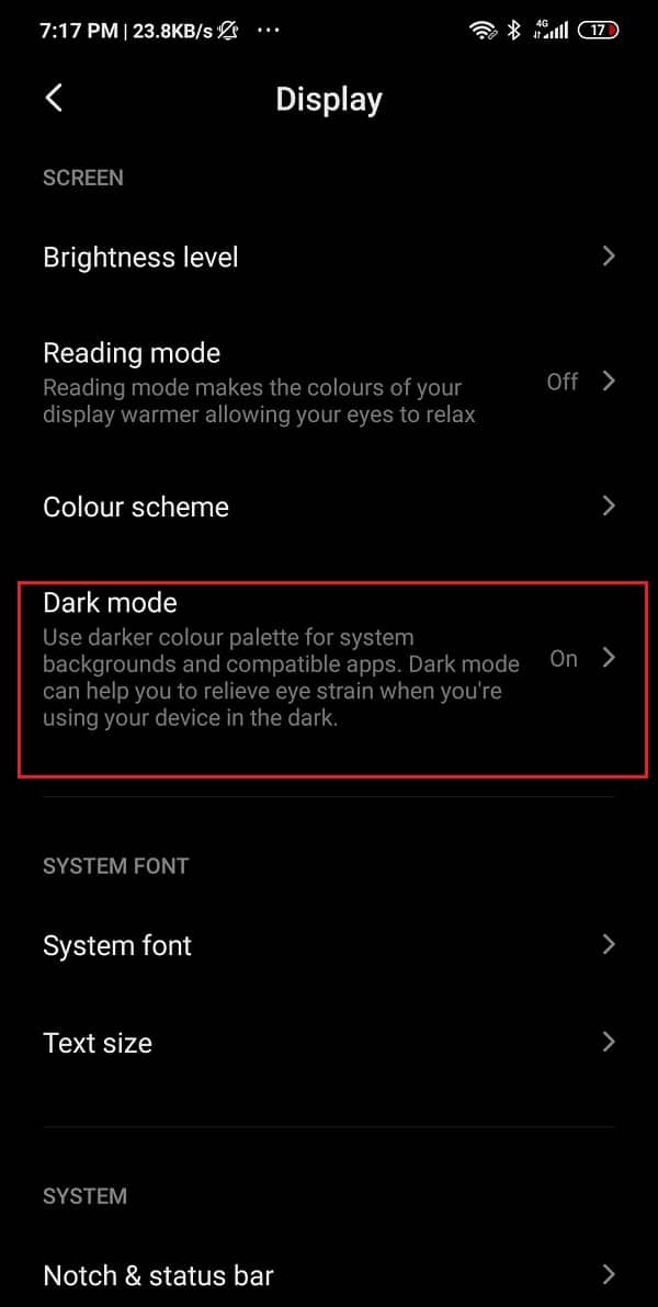 Here, you will find the setting for Dark mode