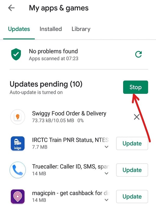 If you want to stop update at any point in time, click on the Stop button