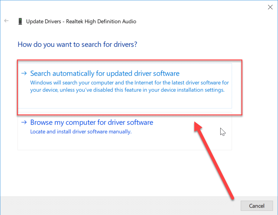 Now choose “search automatically for updated driver software” to search for the updates.