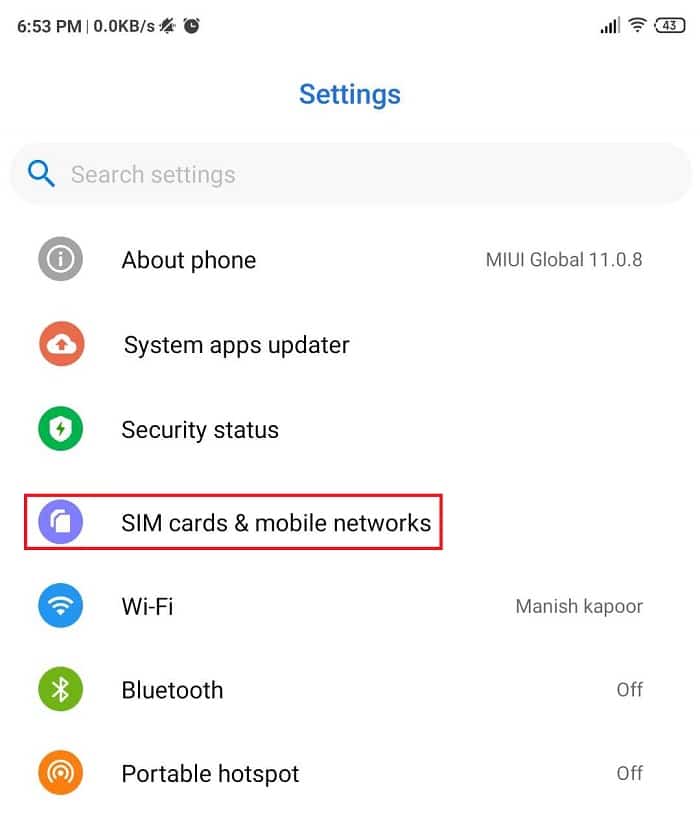 In Settings, look for SIM cards and mobile networks option. Tap to open.