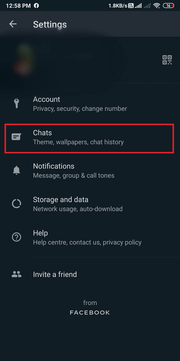 In settings, go to the Chats tab. 