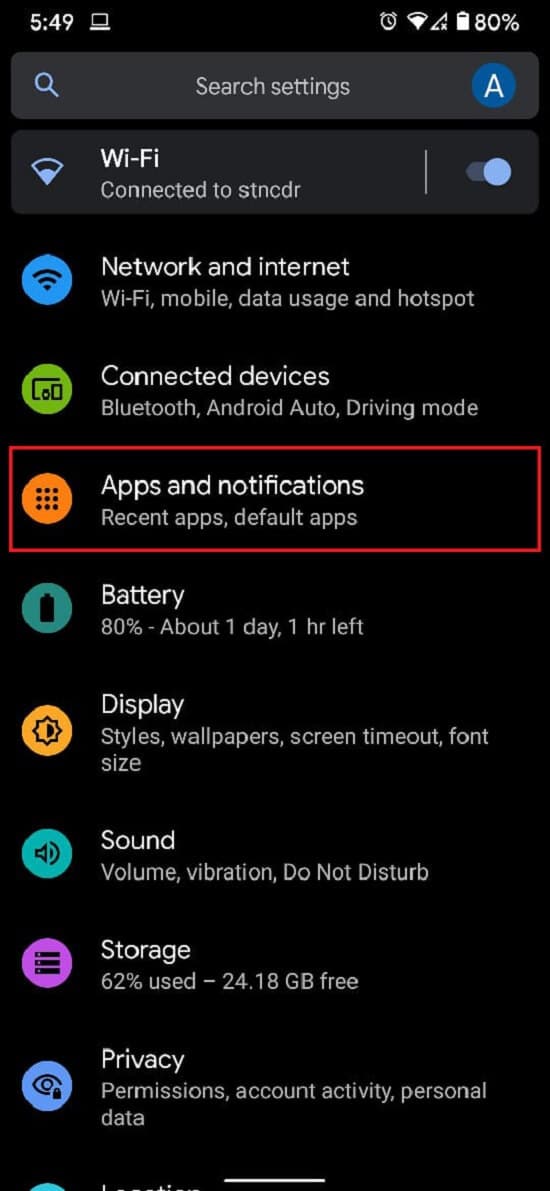In settings tap on Apps and notifications