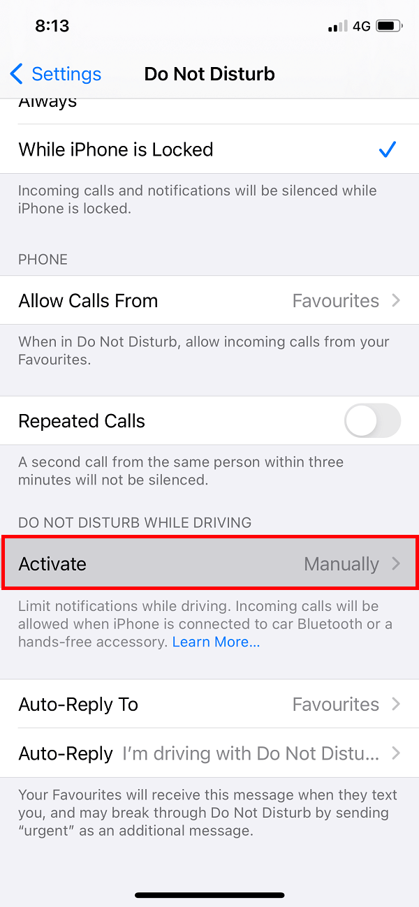 In the DND section, locate and tap on Activate | How To Auto-Reply to Texts on the iPhone
