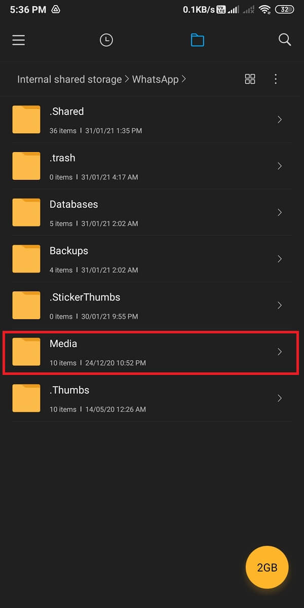 In the WhatsApp folder, tap on Media.  | Fix Whatsapp Images Not Showing In Gallery