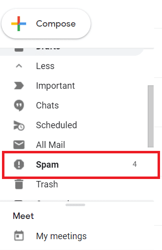 In the proceeding menu, locate the ‘Spam’ folder.