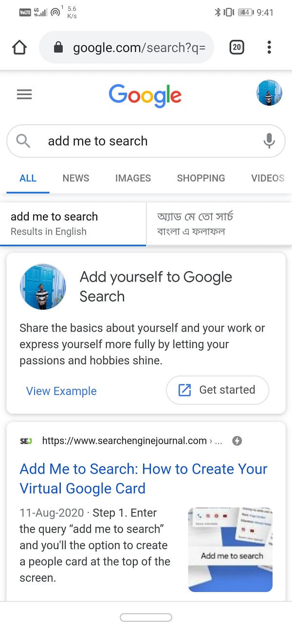 In the search bar, type “add me to search” and tap on the search button | How to Add Your People Card on Google Search