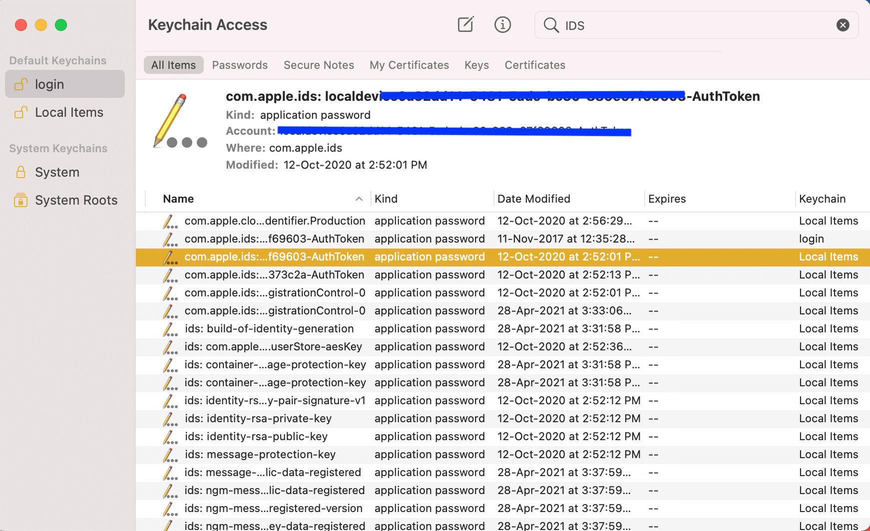 In this list, find your Apple ID file ending with AuthToken. FaceTime activation error