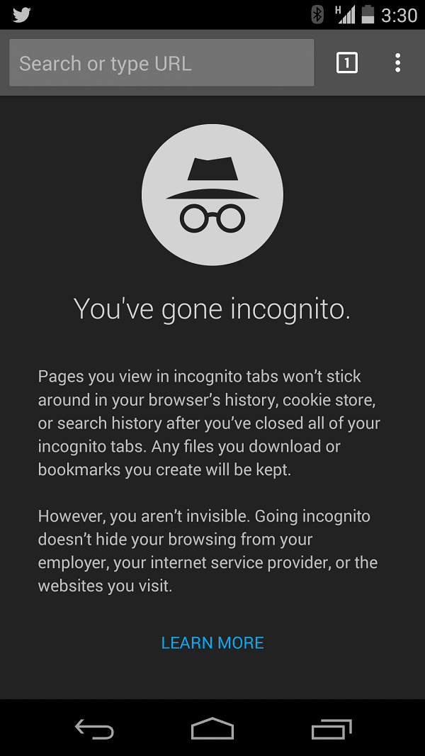 Incognito Mode on Android (Chrome)