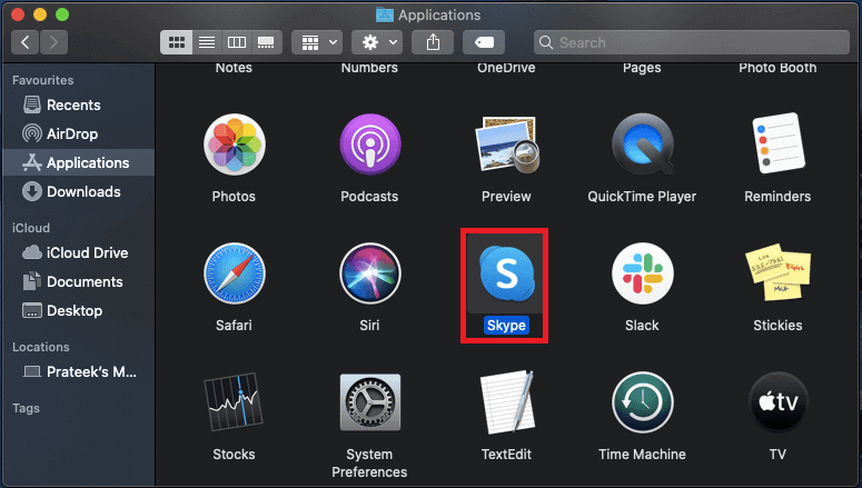 Inside the application folder, look for a Skype icon and drag it into the trash.