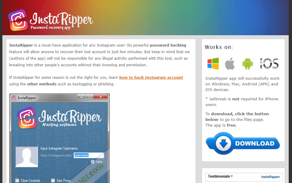 InstaRipper es una aplicación para computadoras de escritorio y teléfonos inteligentes.