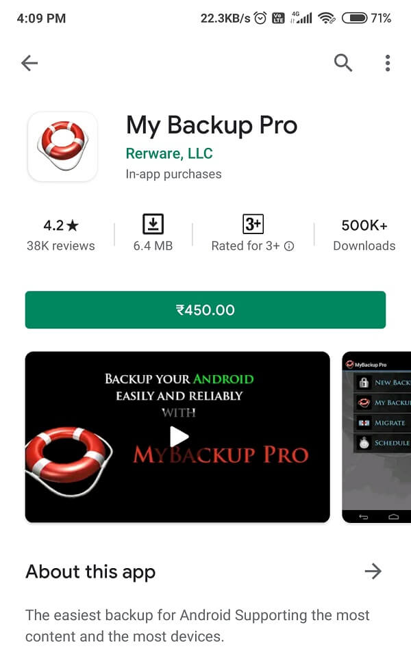 Install MyBackup Pro app from Google Play Store | How to Back up your Android Phone
