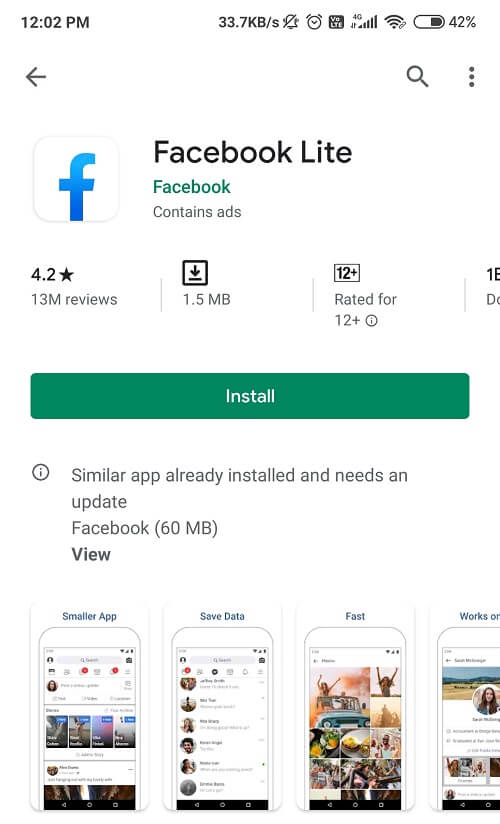 Install the latest Version of Facebook Lite App
