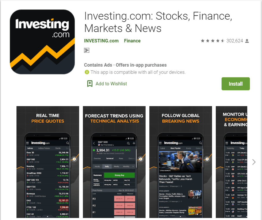 Investing.com | แอพยอดนิยมสำหรับการซื้อขายในตลาดหุ้น